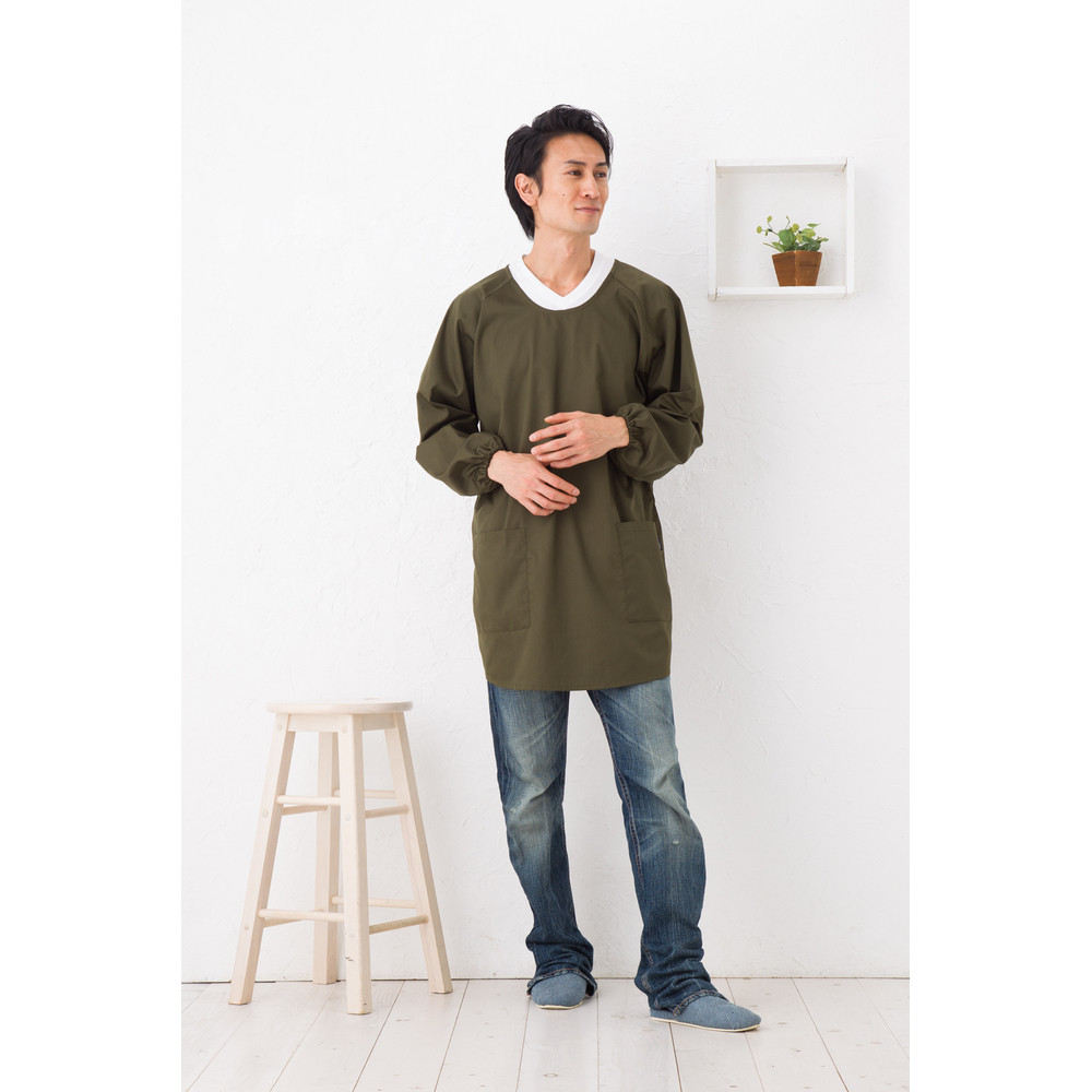 【カーキ】シンプルラグランメンズ割烹着