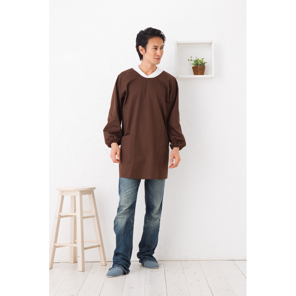 【ブラウン】シンプルラグランメンズ割烹着
