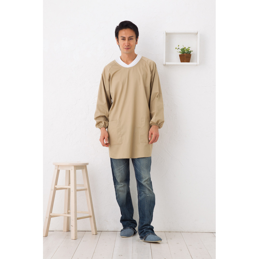 【ベージュ】シンプルラグランメンズ割烹着