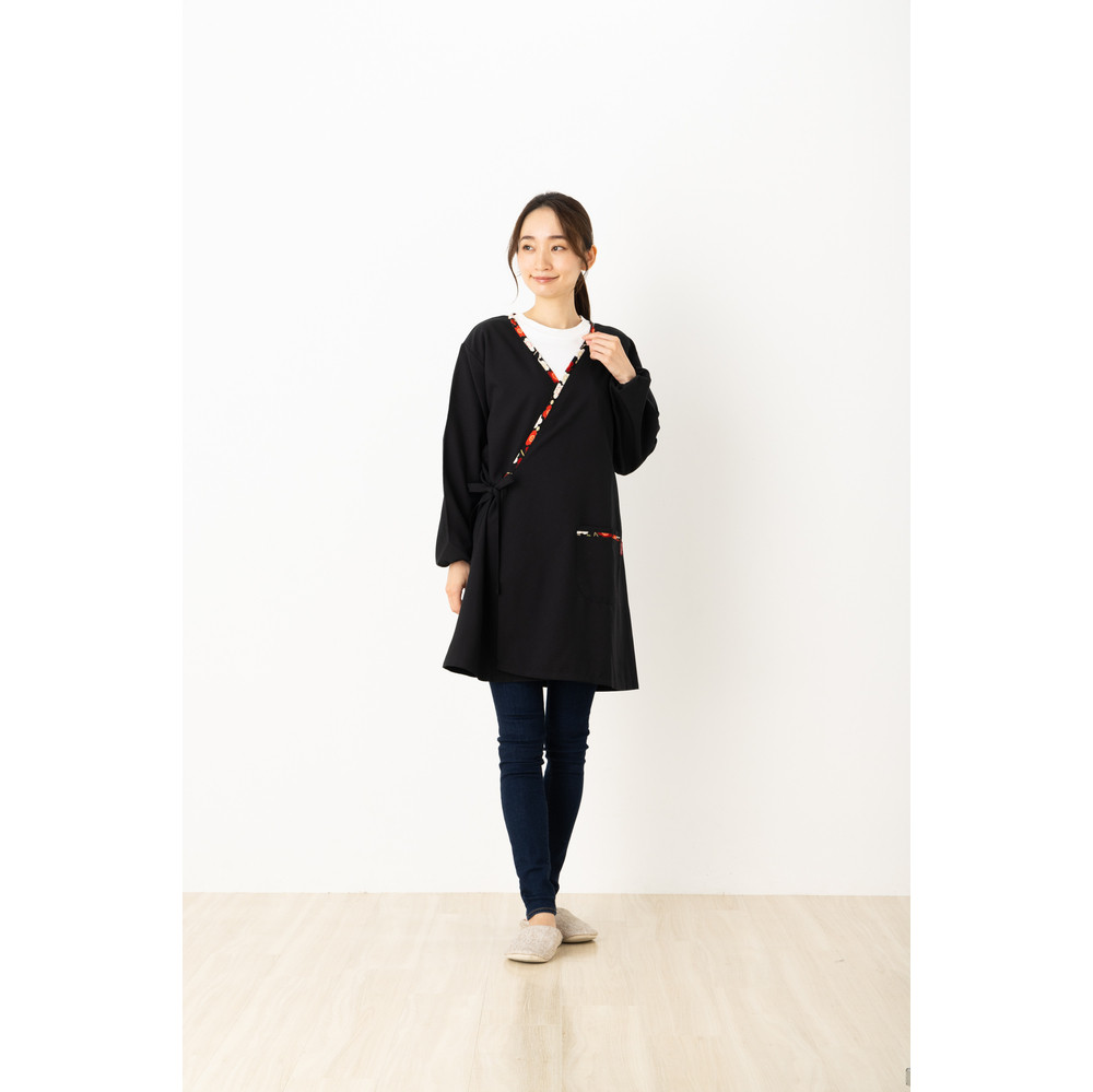【梅ブラック】和柄カシュクール風かっぽう着