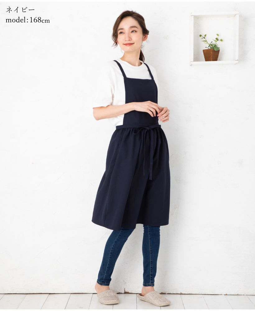 【ネイビー】ノーアイロン♪&nbsp;ふんわりギャザーエプロン