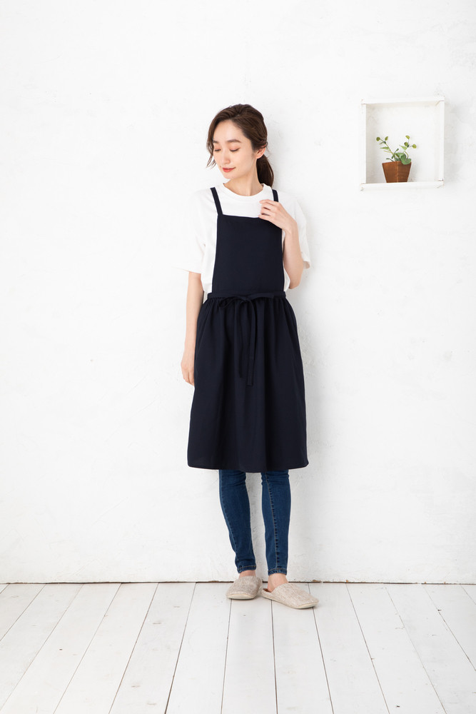 【ブラック】ノーアイロン♪&nbsp;ふんわりギャザーエプロン