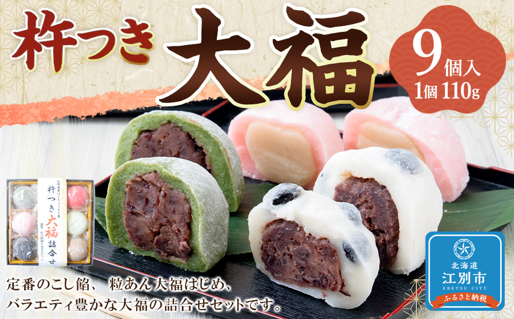 北海道産はくちょうもち米１００％ 杵つき大福セット（１１０ｇ×９個入）