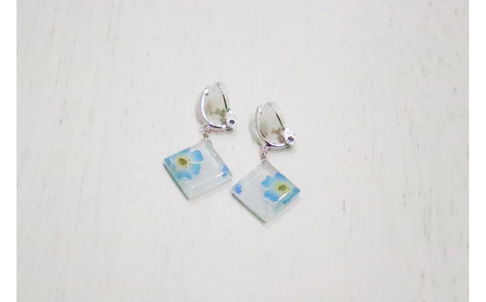 【七宝】青い花のイヤリング SV（銀色・M）- ギフト包装付き -