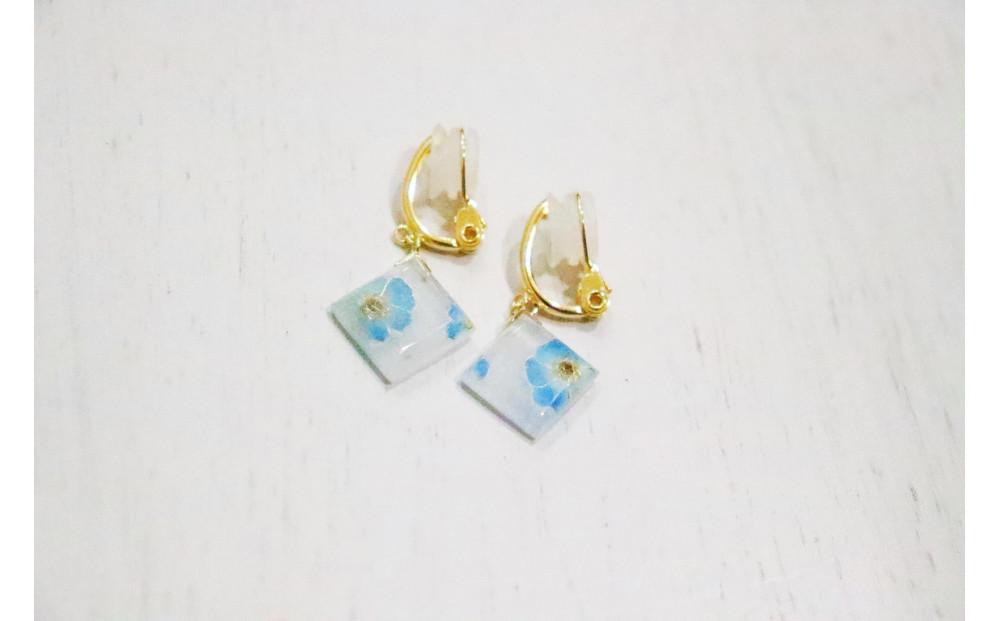 【七宝】青い花のイヤリング SV（金色・S）- ギフト包装付き -