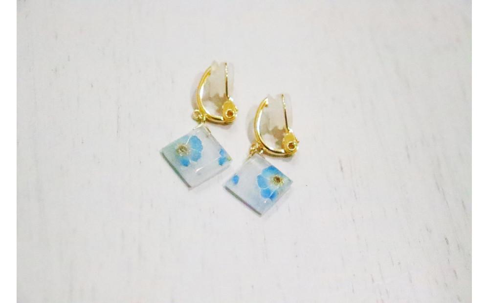 【七宝】青い花のイヤリング SV（金色・M）- ギフト包装付き -