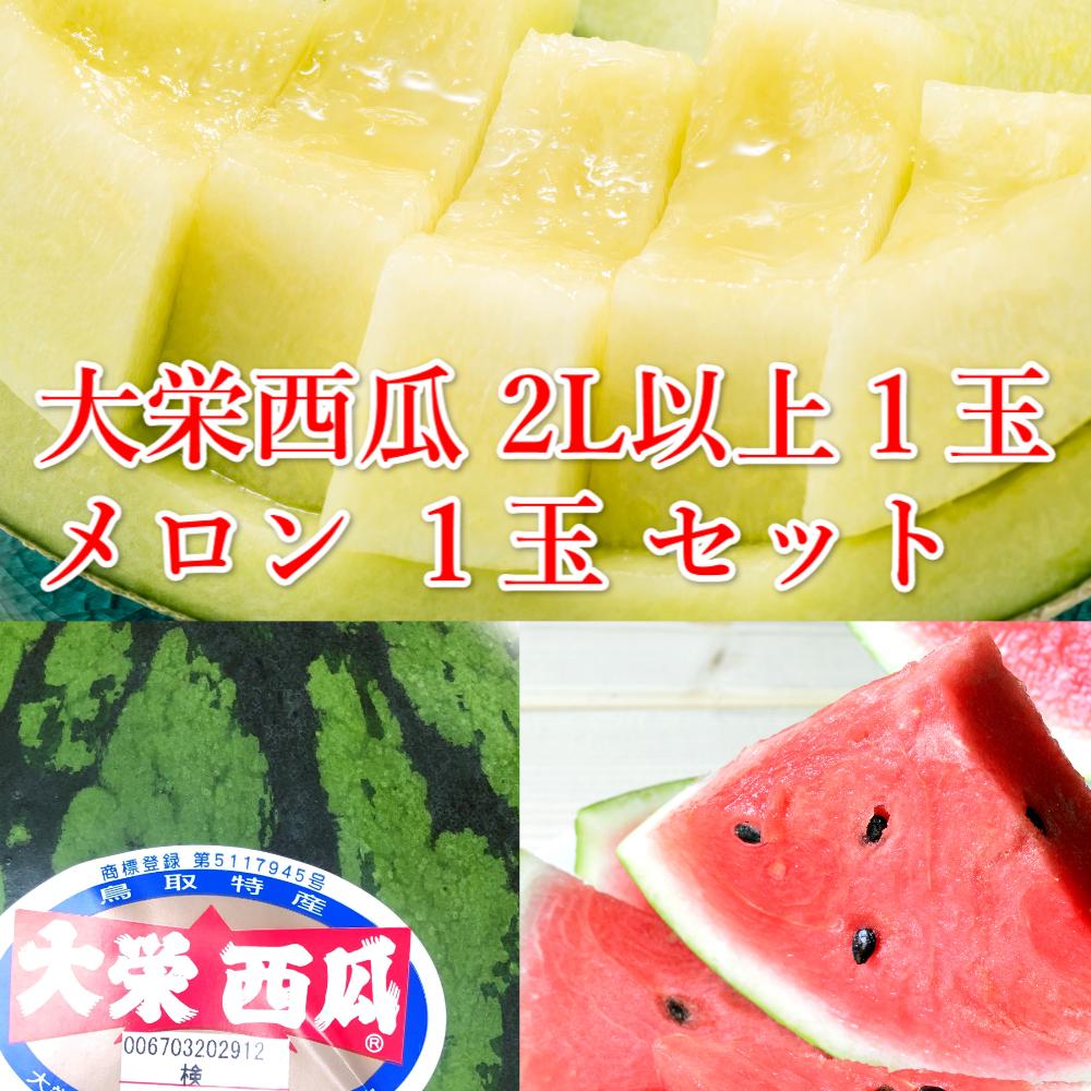 1001.【ふるさと納税】大栄西瓜 秀 大（秀7kg以上）1玉と旬のメロンセット　※6月中旬頃～7月中旬頃に順次発送予定 【スイカ、大栄スイカ】