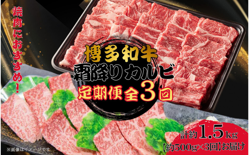 博多和牛&nbsp;霜降りカルビ&nbsp;全3回定期便&nbsp;約500g×3回