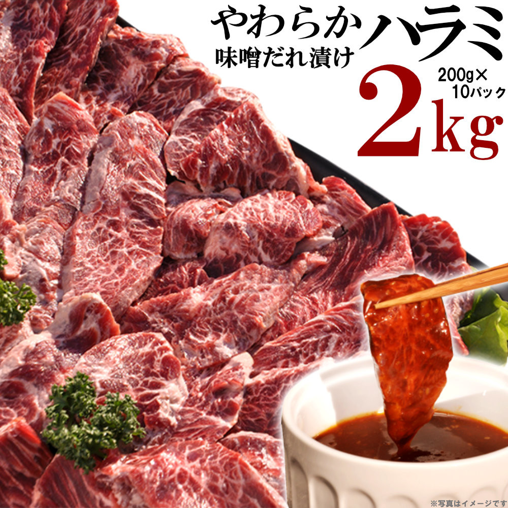 やわらかハラミ味噌だれ漬け2kg（200ｇ×10）