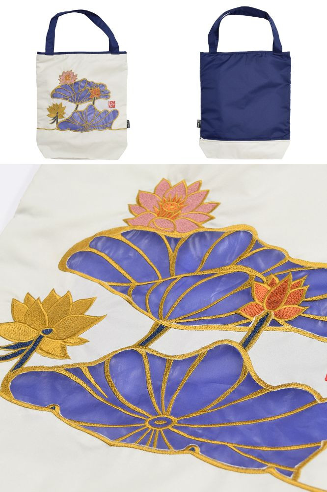 【シノワズリーモダン京都】Ki-yan&nbsp;キーヤンカットワーク刺繍&nbsp;防水・撥水トートバッグ&nbsp;蓮花・ホワイト［&nbsp;京都&nbsp;日傘&nbsp;ブランド&nbsp;防水&nbsp;撥水&nbsp;トート&nbsp;濡れた傘を入れてもOK&nbsp;カットワーク刺繍&nbsp;おしゃれ&nbsp;人気&nbsp;おすすめ&nbsp;レディス&nbsp;女性用&nbsp;ギフト&nbsp;プレゼント&nbsp;お取り寄せ&nbsp;通販&nbsp;送料無料&nbsp;ふるさと納税&nbsp;］