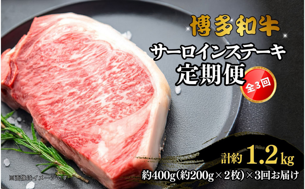 博多和牛 サーロインステーキ 定期便全3回 計約1.2kg(約400g(約200g×2)×3回)