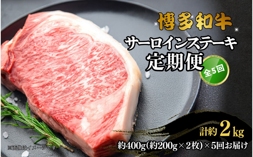 博多和牛 サーロインステーキ 定期便全5回 計約2kg(約400g(約200g×2枚)×5回)