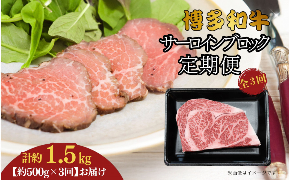 博多和牛&nbsp;サーロインブロック&nbsp;定期便全3回&nbsp;計約1.5kg(約500g×3回)