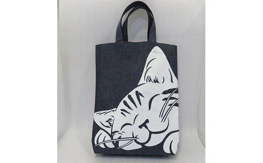 倉敷デニム マチ付きバッグ（ネコ顔） 【 デニム ジーンズ 倉敷 バッグ 鞄 かばん トートバッグ 国産デニム 岡山県 おすすめ 人気 お土産】