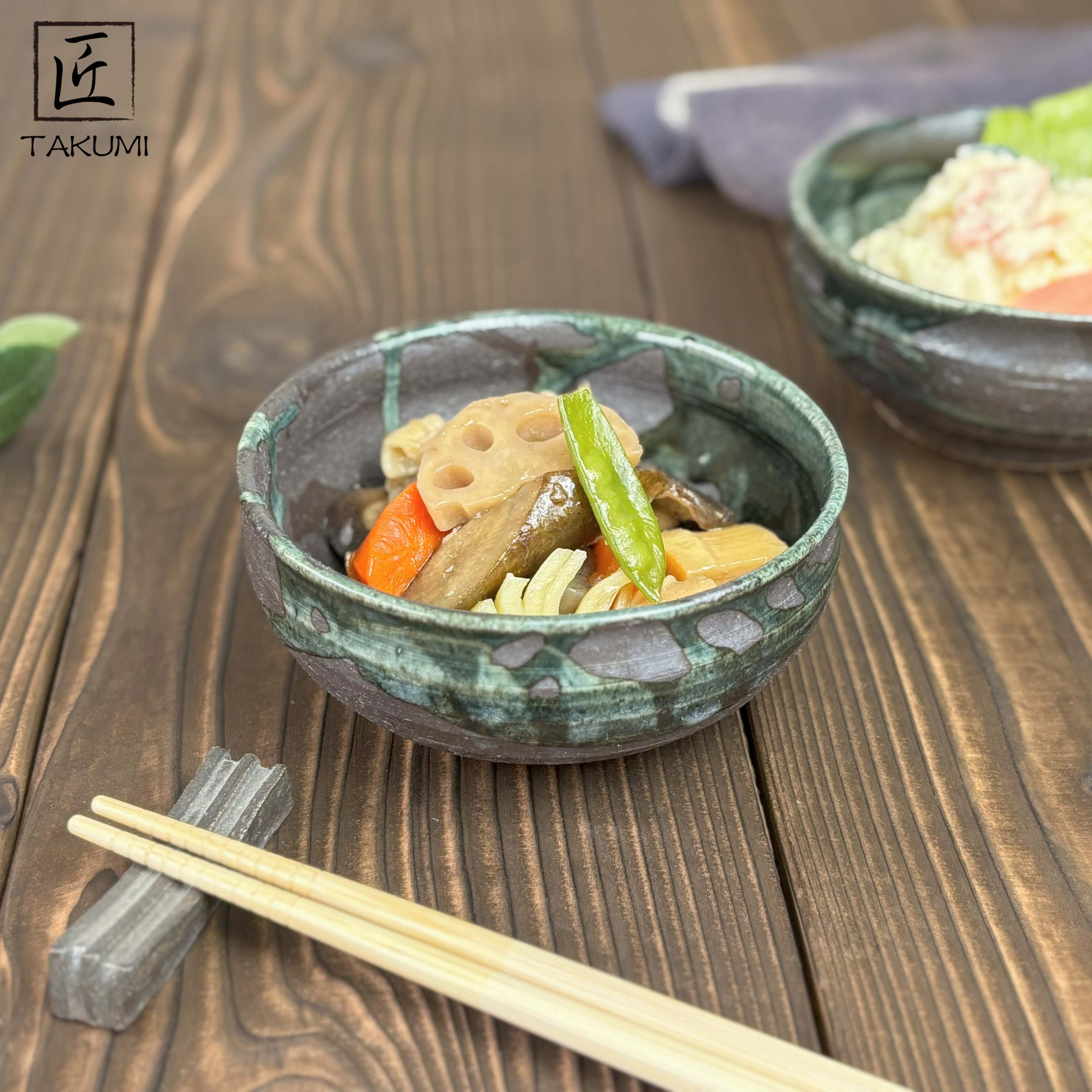 信楽焼　いろどり小鉢2個セット（黒釉青流し）