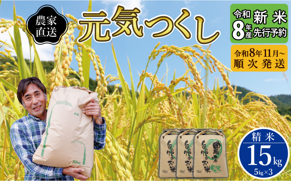 【先行予約】【2026年11月より順次発送】《令和8年産》福岡県大川市産&nbsp;ブランド&nbsp;米「&nbsp;元気つくし&nbsp;」&nbsp;5kg×3個&nbsp;計15kg&nbsp;|&nbsp;お米&nbsp;米&nbsp;こめ&nbsp;精米&nbsp;白米&nbsp;ライス&nbsp;ブランド米&nbsp;ごはん&nbsp;ご飯