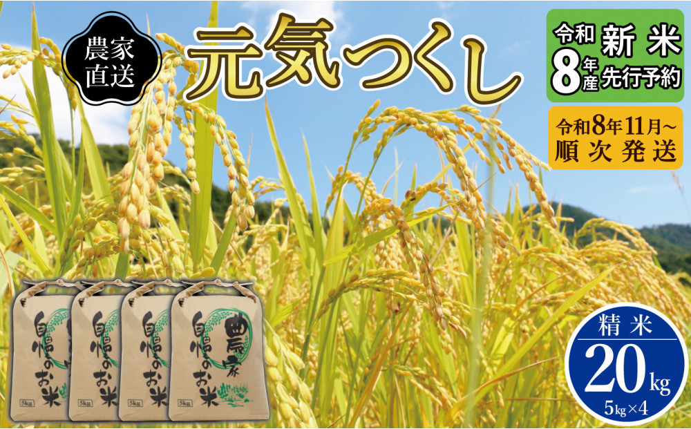 【先行予約】【2026年11月より順次発送】《令和8年産》福岡県大川市産&nbsp;ブランド&nbsp;米「&nbsp;元気つくし&nbsp;」&nbsp;5kg×4個&nbsp;計20kg&nbsp;|&nbsp;お米&nbsp;米&nbsp;こめ&nbsp;精米&nbsp;白米&nbsp;ライス&nbsp;ブランド米&nbsp;ごはん&nbsp;ご飯