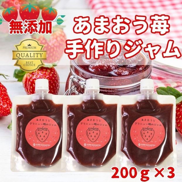 いちごジャム&nbsp;無添加&nbsp;あまおうとグラニュー糖のジャム&nbsp;200g×3袋&nbsp;手作り&nbsp;国産&nbsp;チューブ&nbsp;パウチ入り