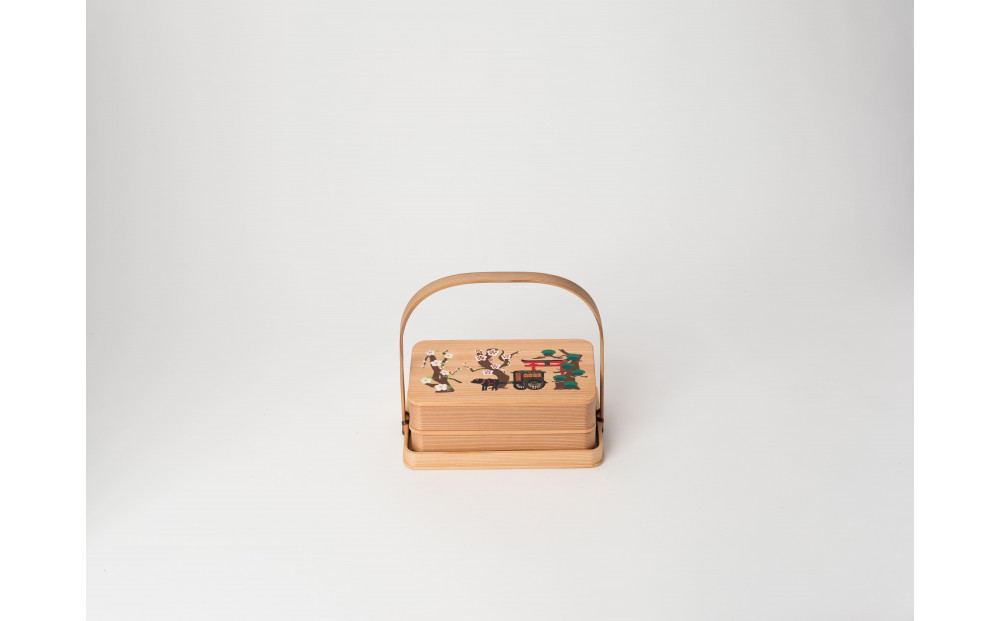 【福岡市の伝統産業支援施策「福岡伝統産業オープンイノベーション事業」で福岡の伝統工芸の魅力PR品として開発】博多曲物　2段重かご付 菅原伝授手習鑑