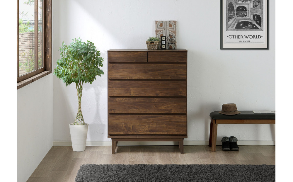 【ウォールナット】大川家具&nbsp;幅90cm&nbsp;5段&nbsp;チェスト&nbsp;-ramsey-ラムジー