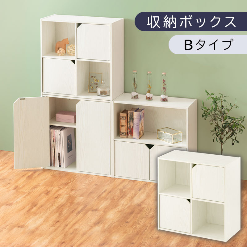 【完成品でお届け】収納ボックス〔Bタイプ〕（ホワイト）収納棚&nbsp;扉付き&nbsp;キャビネット&nbsp;ラック&nbsp;棚&nbsp;カラーボックス&nbsp;スリム&nbsp;2段&nbsp;可動棚&nbsp;本棚&nbsp;収納家具&nbsp;リビング&nbsp;LKANET300248-B-WH