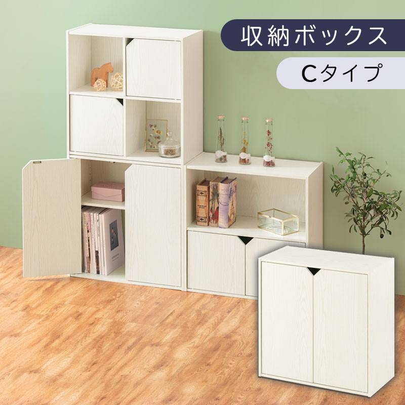 【完成品でお届け】収納ボックス〔Cタイプ〕（ホワイト）収納棚&nbsp;扉付き&nbsp;キャビネット&nbsp;ラック&nbsp;棚&nbsp;カラーボックス&nbsp;スリム&nbsp;2段&nbsp;可動棚&nbsp;本棚&nbsp;収納家具&nbsp;リビング&nbsp;LKANET300248-C-WH