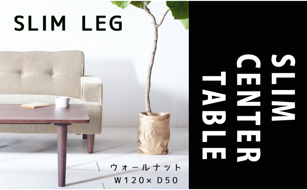 【どんなお部屋にもぴったり】&nbsp;やさしいデザインのスリムセンターテーブル&nbsp;120×50&nbsp;ウォールナット&nbsp;ローテーブル&nbsp;無垢材&nbsp;国産&nbsp;大川家具