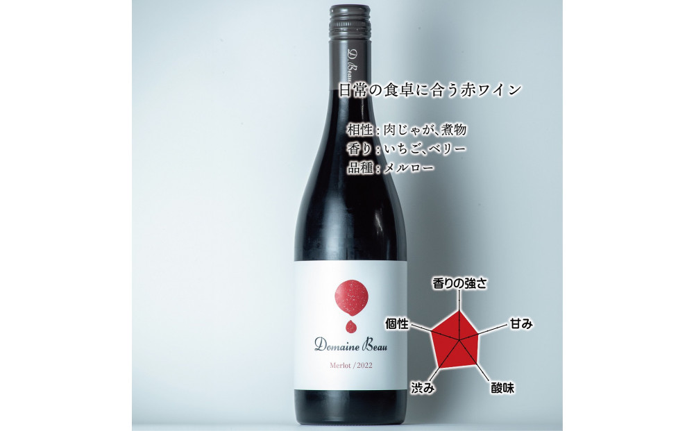 Domaine Beau ドメーヌボー メルロー 2022 ワイナリー風景ポチ袋5枚セット付き
