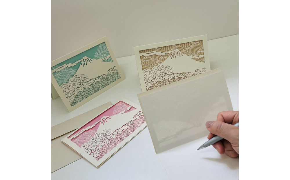 富士山と三保松原を贈る　切り絵レター4色セット（4点入り）