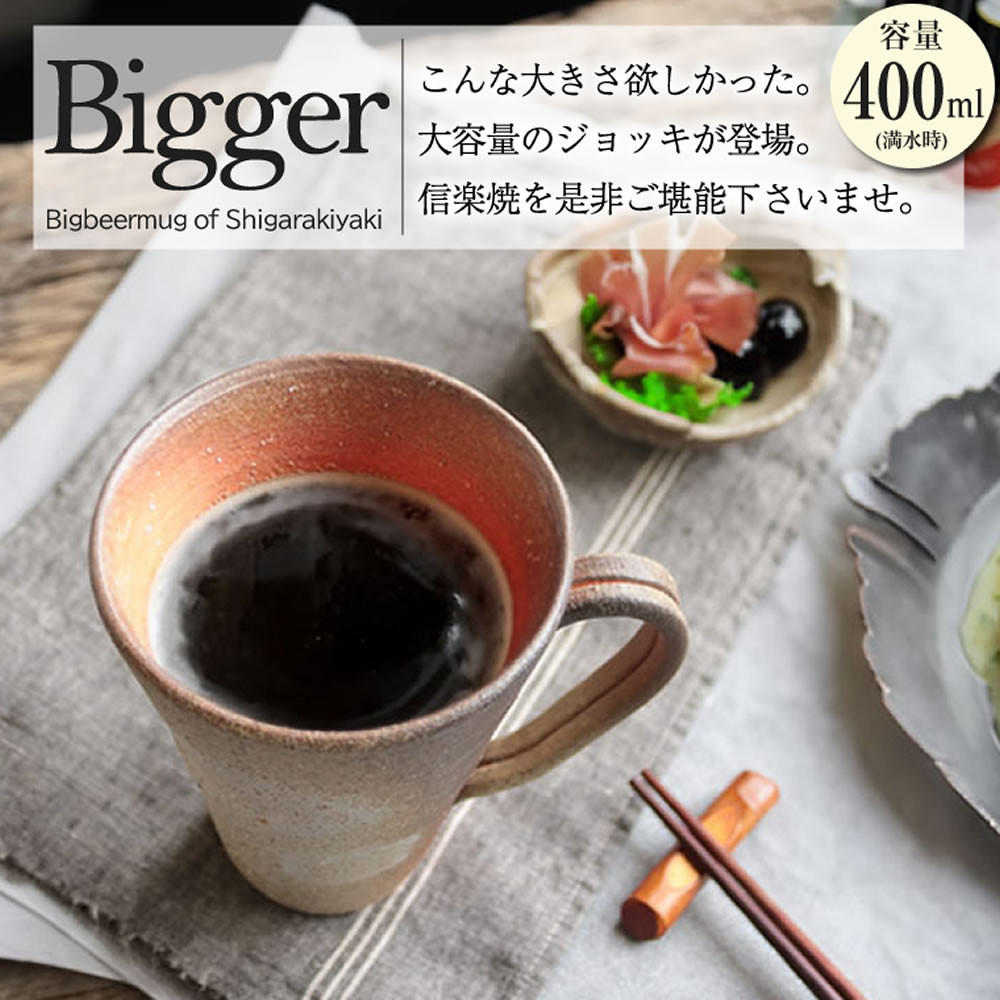 信楽焼&nbsp;ビアジョッキ&nbsp;ソリ型マグカップ&nbsp;400ml（火色）