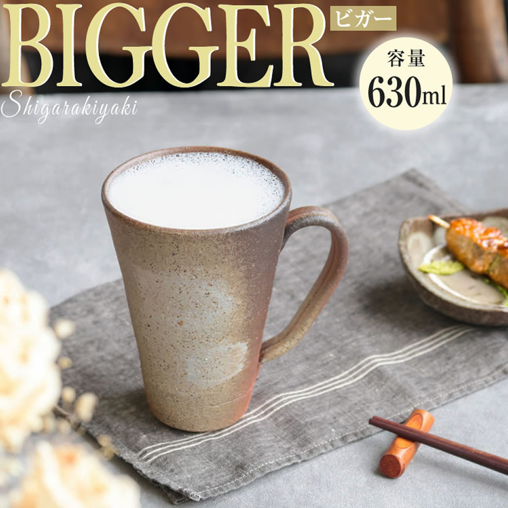 信楽焼&nbsp;ビアジョッキ&nbsp;ソリ型マグカップ&nbsp;630ml（火色刷毛目）