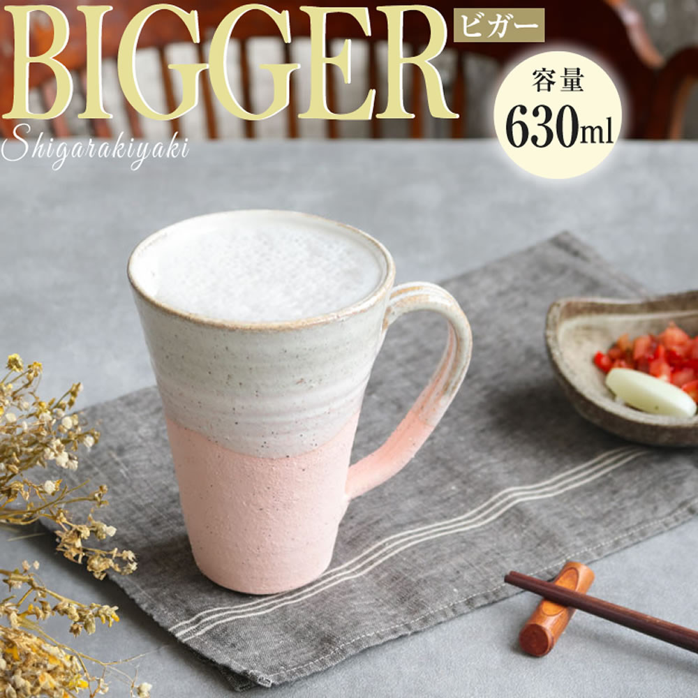 信楽焼&nbsp;ビアジョッキ&nbsp;ソリ型マグカップ&nbsp;630ml（潮騒ピンク）