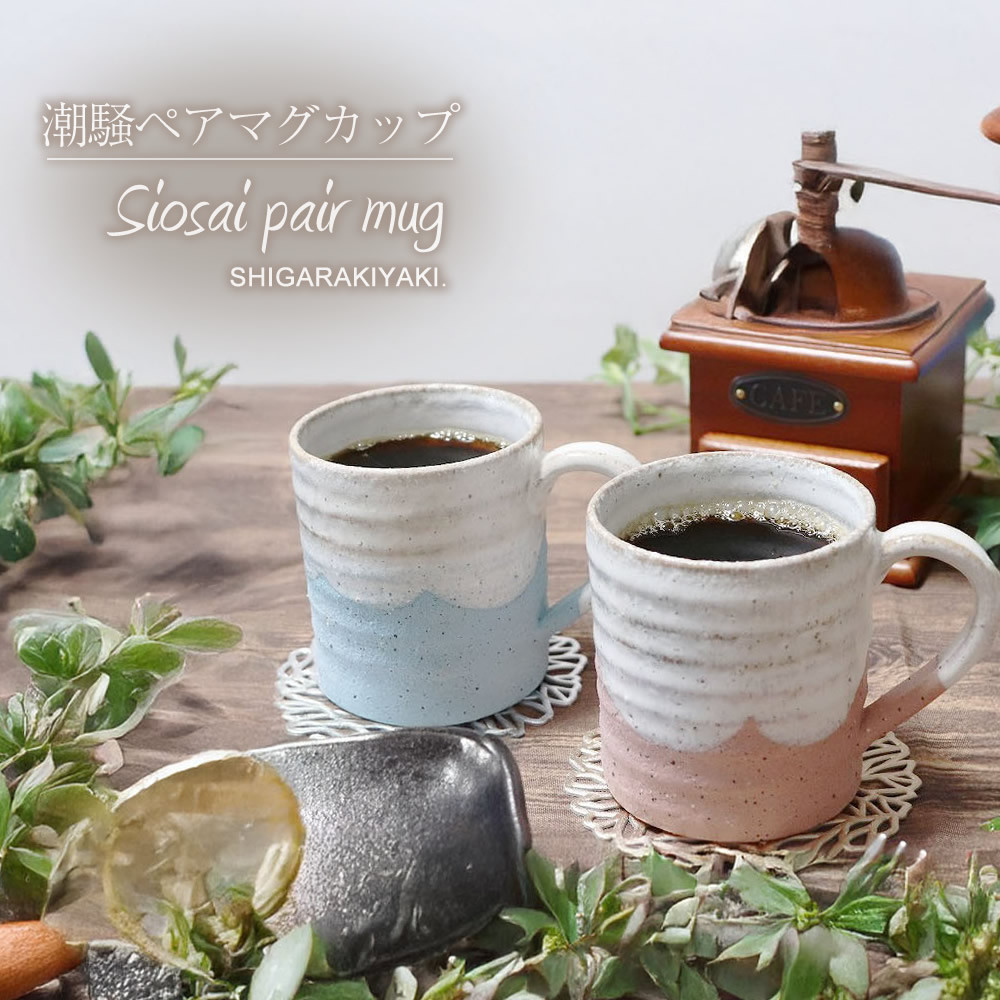 【ペアセット】信楽焼&nbsp;潮騒（ブルー・ピンク）マグカップ