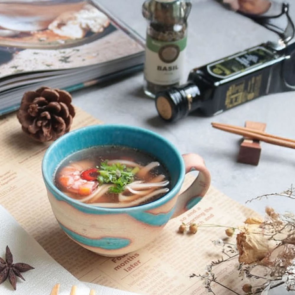 信楽焼&nbsp;碧水掛け分けスープカップ（トルコ）