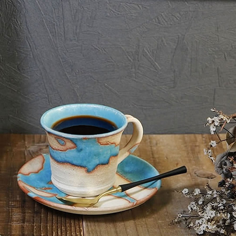 信楽焼&nbsp;碧水掛け分けコーヒーカップ（トルコ）&nbsp;陶器