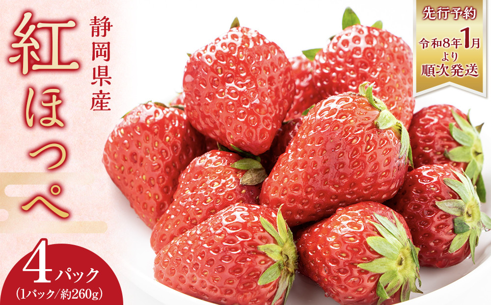 ◆先行予約　令和8年1月より順次発送◆静岡県産紅ほっぺ（約260g×4パック）JA遠州夢咲