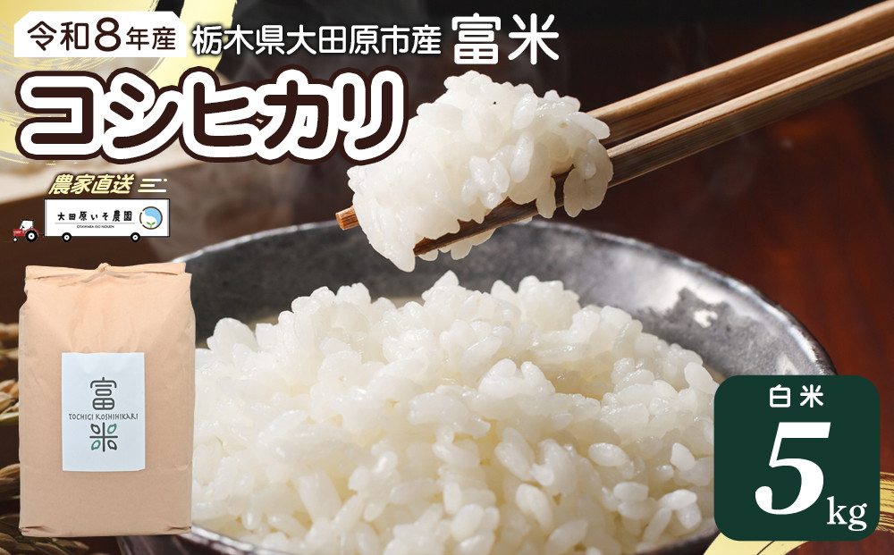 ≪2026年10月中旬以降発送≫&nbsp;令和8年産&nbsp;栃木県大田原市産コシヒカリ「富米」&nbsp;白米&nbsp;5キロ&nbsp;｜米&nbsp;お米&nbsp;&nbsp;コメ&nbsp;こしひかり&nbsp;5kg