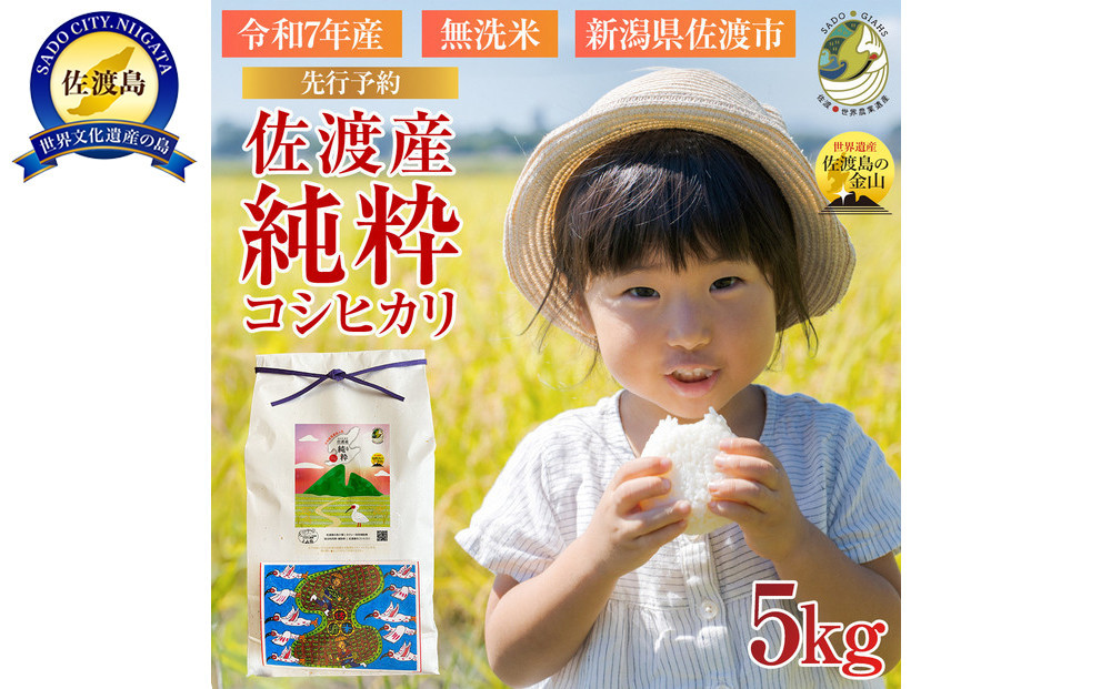 【新潟県佐渡】純粋コシヒカリ＜数量限定＞&nbsp;令和７年産&nbsp;精米【無洗米】5kg&nbsp;送料無料