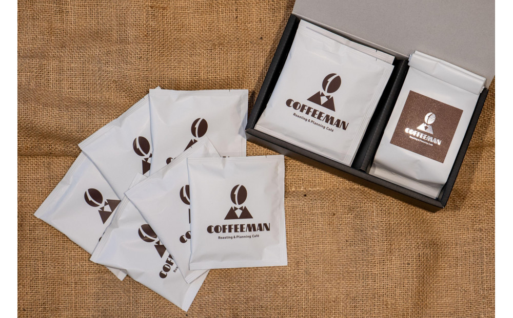 セット【福岡市COFFEEMAN】焙煎日本チャンピオン厳選セット  旬なブレンド(豆)200ｇ＋6.4Blendドリップバッグ(10g)×6個