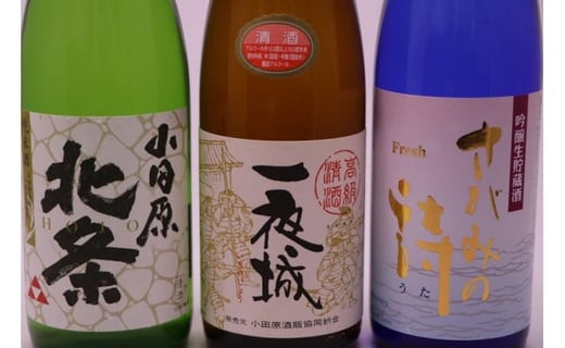 厳選！城下町小田原の日本酒３本セット【日本酒３本セット 小田原の日本酒 小田原産米100%使用 純米酒 吟醸生貯蔵酒さがみの詩 上撰一夜城 小田原北条純米酒 丹沢山系の伏流水 柔らかな口当たり 神奈川県 小田原市 】