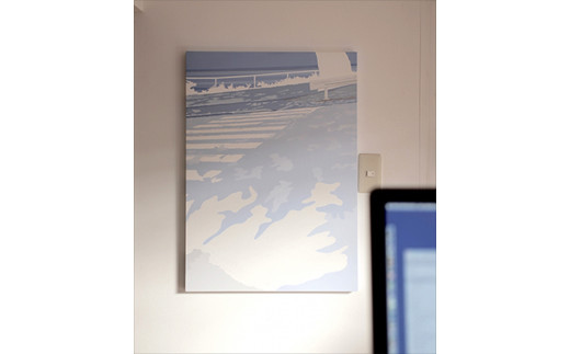 原画【gift】オリジナル風景画　キャンバス&nbsp;ペインティング　小田原出身在住イラストレーターの作品　心象風景　子供の頃見た風景　海　空　山