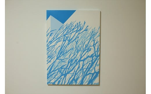 原画【ある青い晴天の日のできごと】オリジナル風景画　キャンバス&nbsp;ペインティング　小田原出身在住イラストレーターの作品　心象風景　子供の頃見た風景　海　空　山