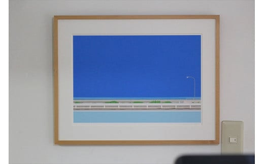 【バスを待ちながら】小説付き　直筆サイン入り　額付きジークレープリント　小田原にある景色　心象風景　片田舎の風景　子供の頃に見た風景　海　空　山