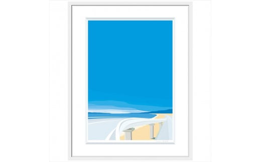 【明日会いに行く】直筆サイン入り　額付きジークレープリント　小田原にある景色　心象風景　片田舎の風景　子供の頃に見た風景　海　空　山