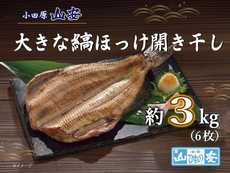 【 小田原 山安 】 大きな縞ほっけ開き干し 約3kg (6枚)【 縞ほっけ 開き干し ほっけ 干物 脂ののった大きめサイズ 500g 6枚 詰合せ 神奈川県 小田原市 】