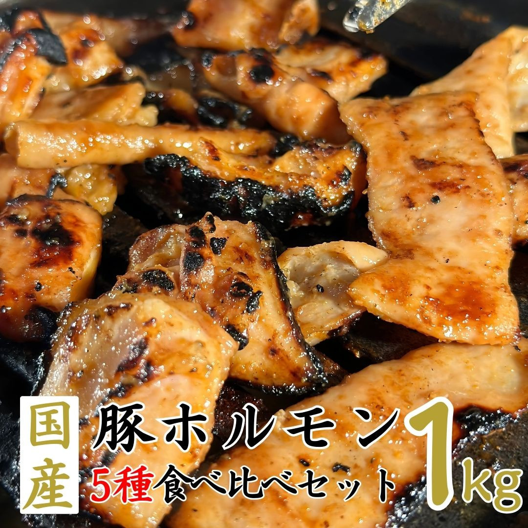 国産ホルモン5種　合計1kg　食べ比べセット（使いやすい200g×5パック）□