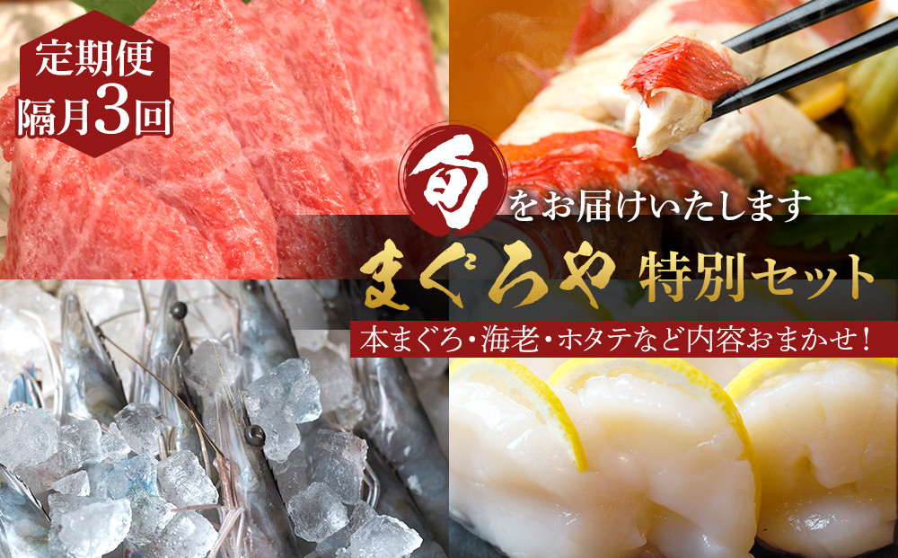 【定期便隔月3回】まぐろや　特別セット【&nbsp;惣菜&nbsp;まぐろ&nbsp;鮪&nbsp;本鮪&nbsp;サーモン&nbsp;海老&nbsp;お刺身&nbsp;海鮮&nbsp;セット&nbsp;福袋&nbsp;キンメ&nbsp;きんめ&nbsp;お取り寄せ&nbsp;御中元&nbsp;お中元&nbsp;お歳暮&nbsp;父の日&nbsp;母の日&nbsp;贈り物&nbsp;日本酒&nbsp;焼酎】【&nbsp;神奈川県&nbsp;小田原市&nbsp;】