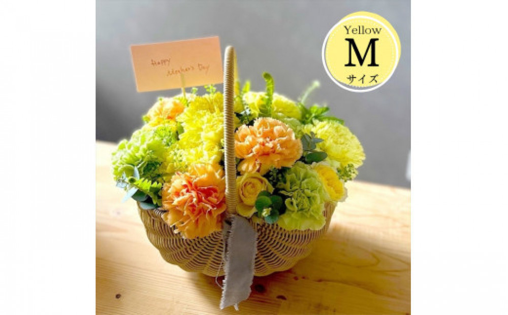 《母の日限定》カーネーションのバスケットアレンジメント(Mサイズ)イエロー系＜出荷時期：2026年5月6日～5月9日＞