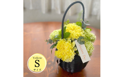 《母の日限定》カーネーションのバスケットアレンジメント(Sサイズ)イエロー系＜出荷時期：2026年5月6日～5月9日＞
