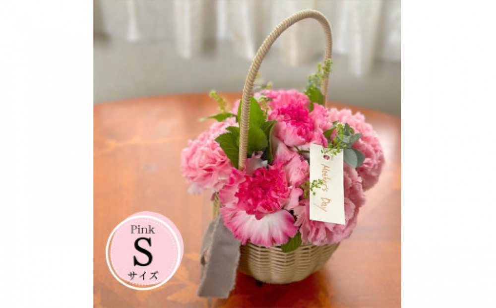 《母の日限定》カーネーションのバスケットアレンジメント(Sサイズ)ピンク系＜出荷時期：2026年5月6日～5月9日＞